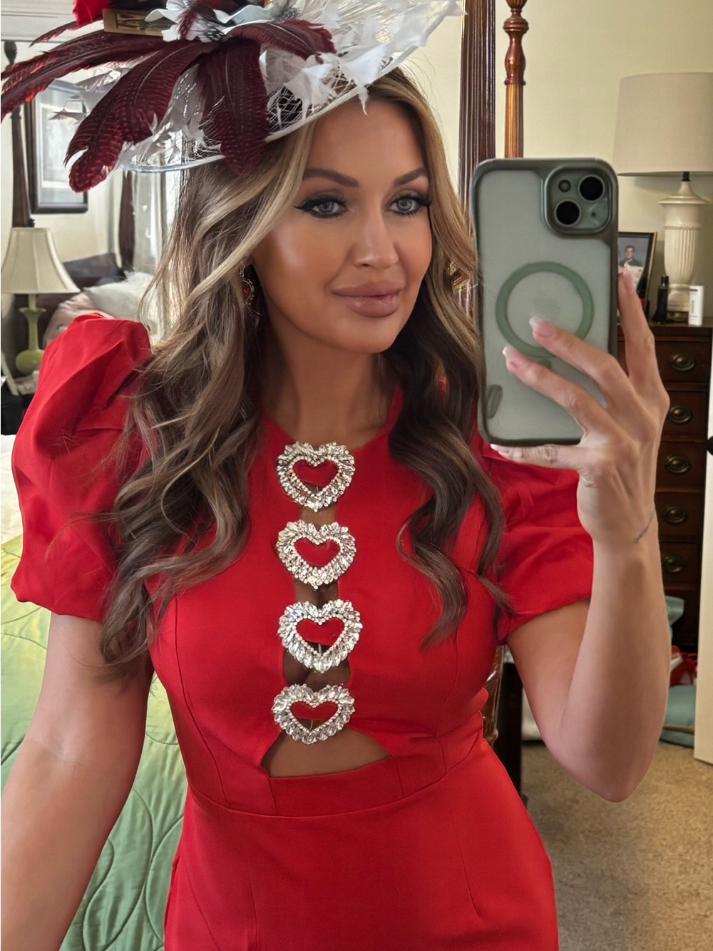 Custom-Made Red Heart-Embellished Cocktail Dress